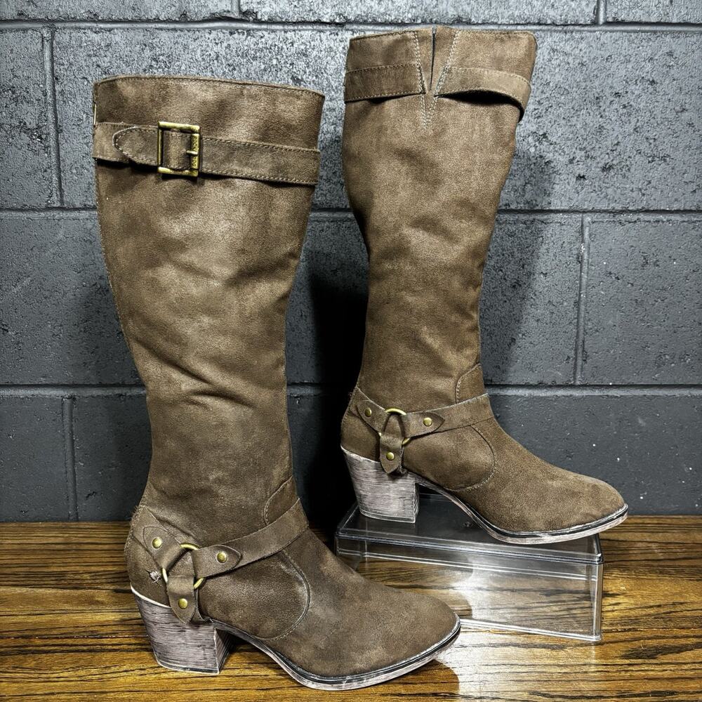 Rocket Dog Brown Knee High Harness Boots Western Buckle Women’s 10